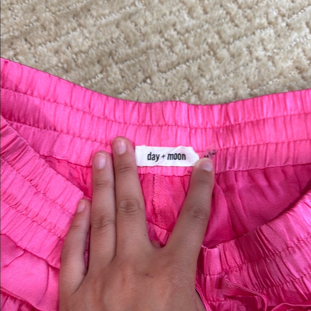 Pink Ruffled Satin Shorts - Picture 2 of 3